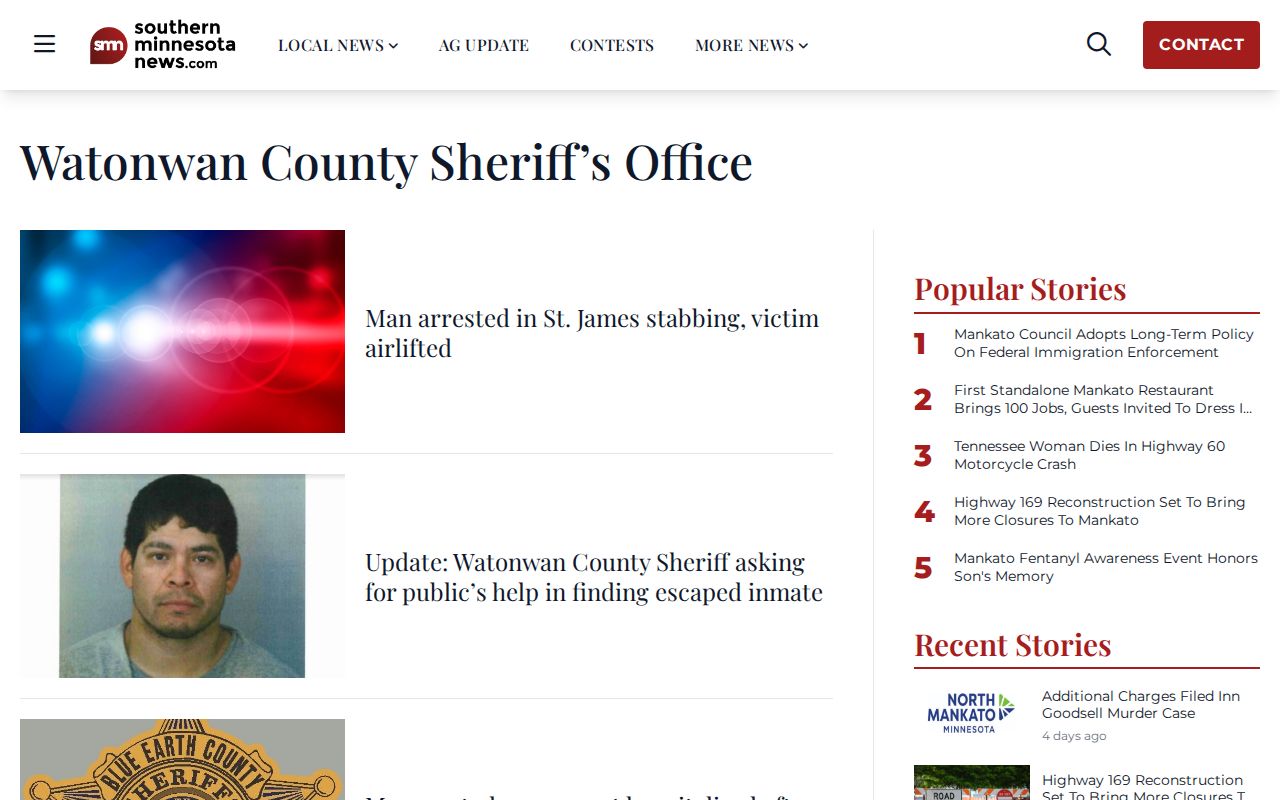 Watonwan County crime news Southern Minnesota News sheriff archive