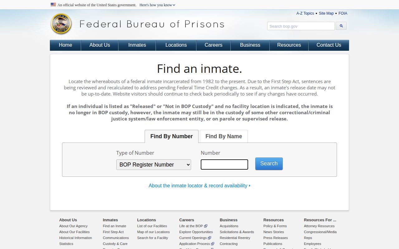 Watonwan County booking record federal BOP inmate locator