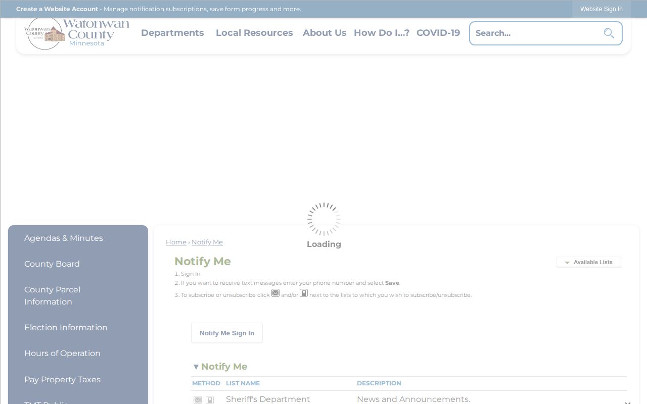 Watonwan County booking announcement Notify Me page