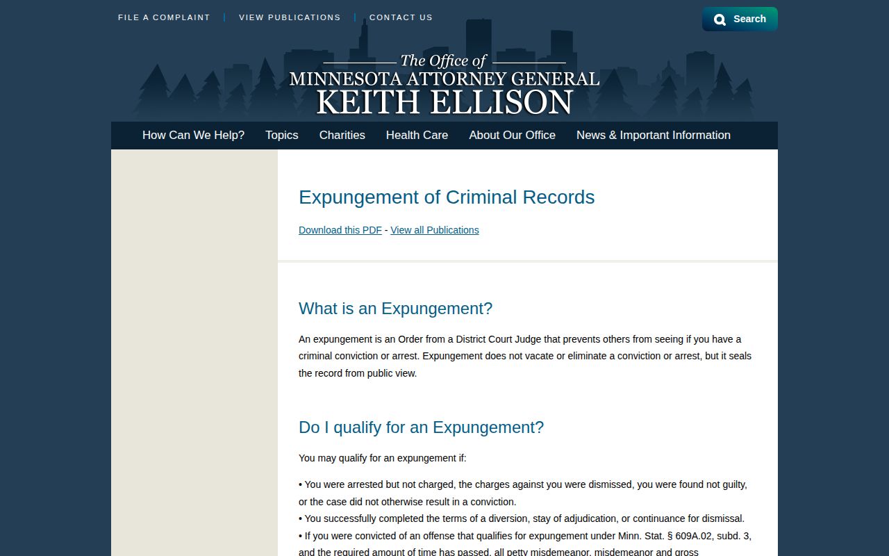 Watonwan County booking record Minnesota Attorney General expungement resource