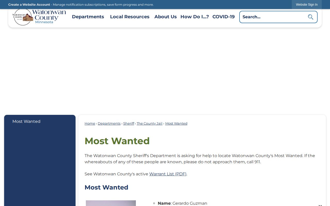 Watonwan County most wanted official sheriff source page